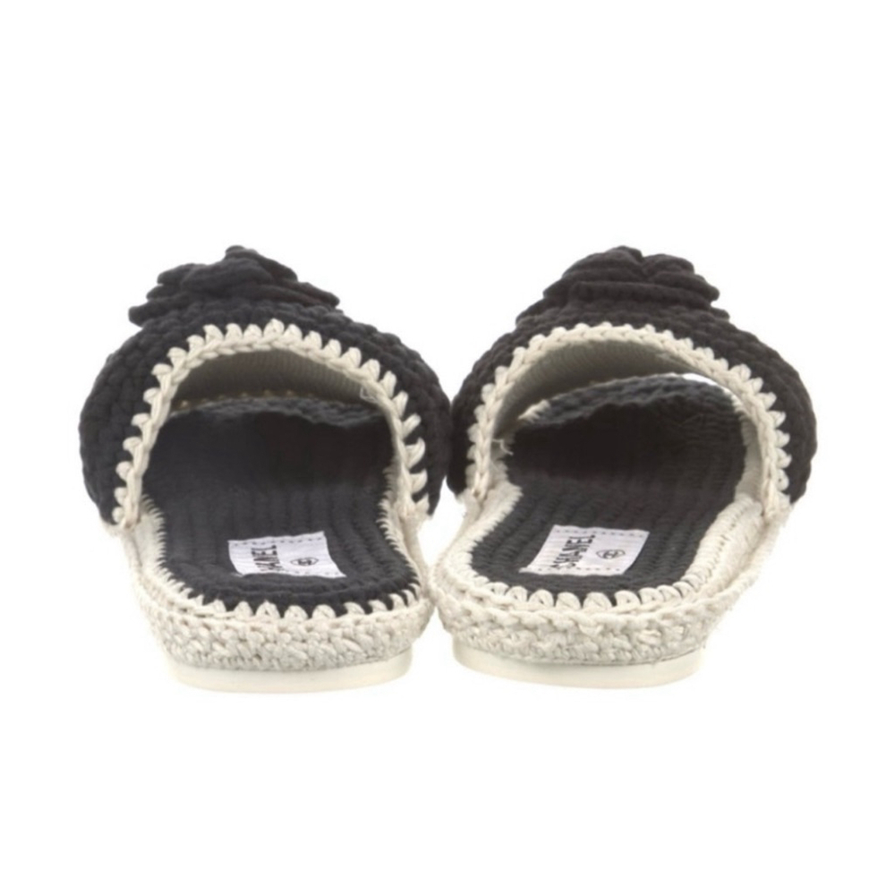New Chanel Crochet Camellia Slide Slippers Black Beige 37/7 - Picture 4 of 5